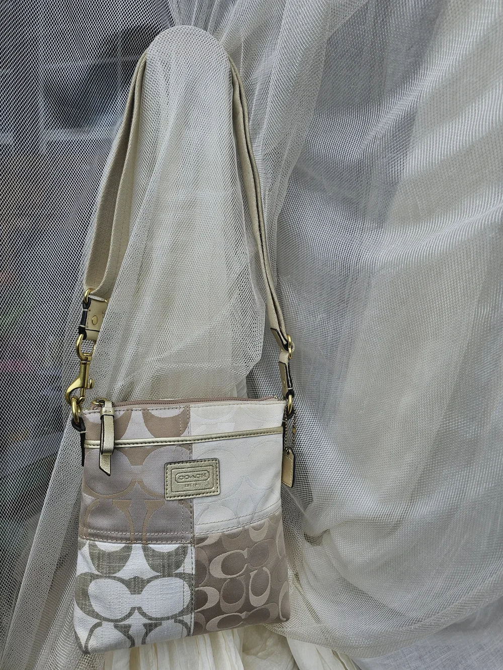 Coach Patch Patchwork Signature Crossbody Bag in Neutral Beige - Picture 13 of 16